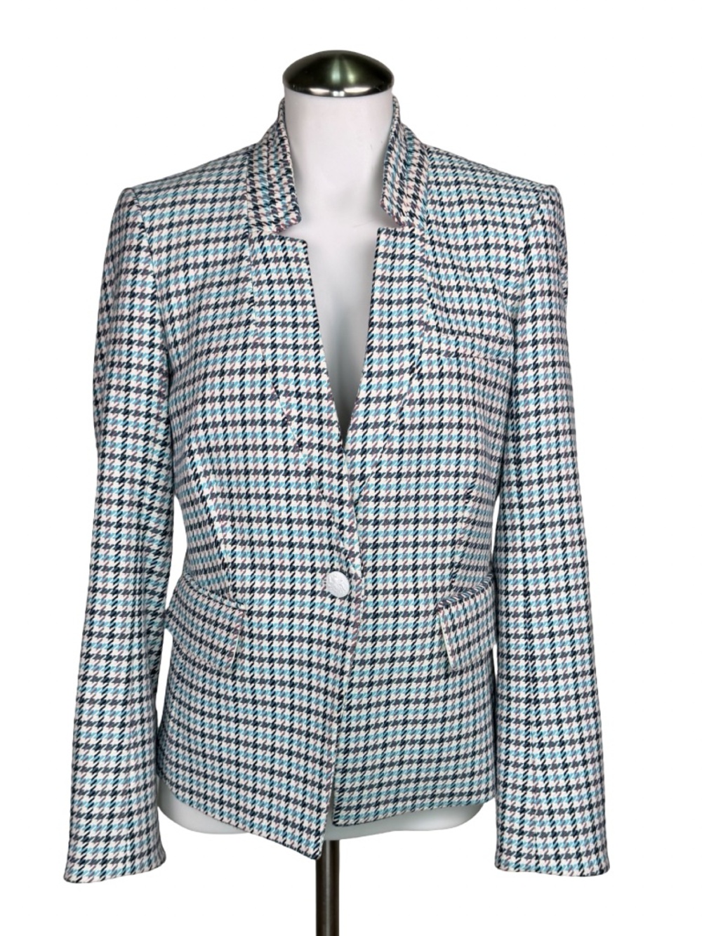 $650 Veronica Beard Farley Dickey Blazer Turquoise Multi Linen Size 4 - Picture 2 of 13